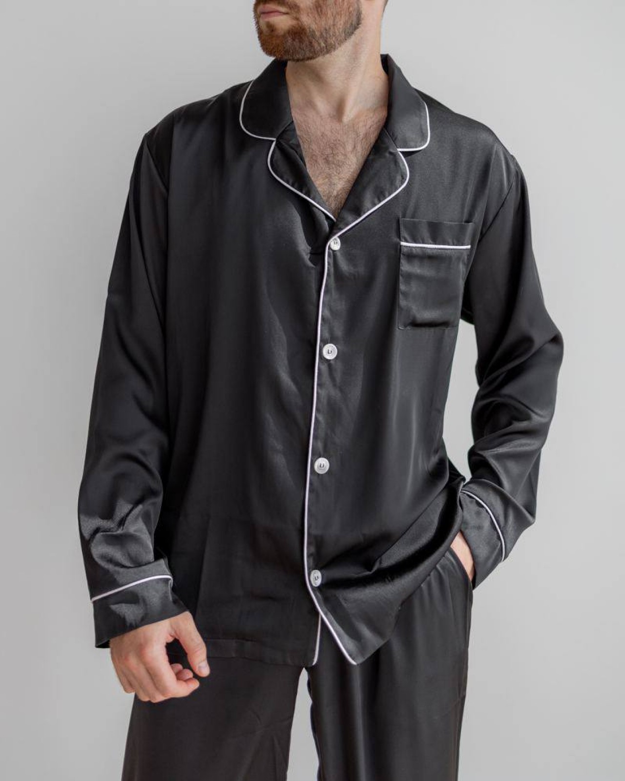 Чоловіча піжама шовк Армані колір чорний р.XL 443852