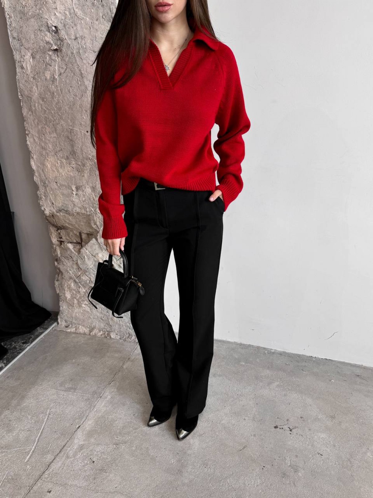 Жіночий светр-поло колір червоний р.42/46 450415