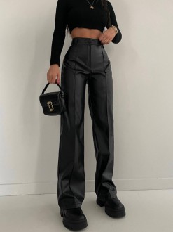 Жіночі штани з еко шкіри колір чорний р.42/44 446691