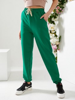 Жіночі спортивні штани двонитка зеленого кольору р.42 406170