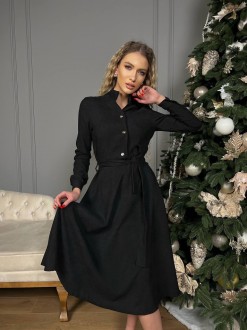 Жіноча сукня із вельвету з поясом колір чорний р.50/52 446359