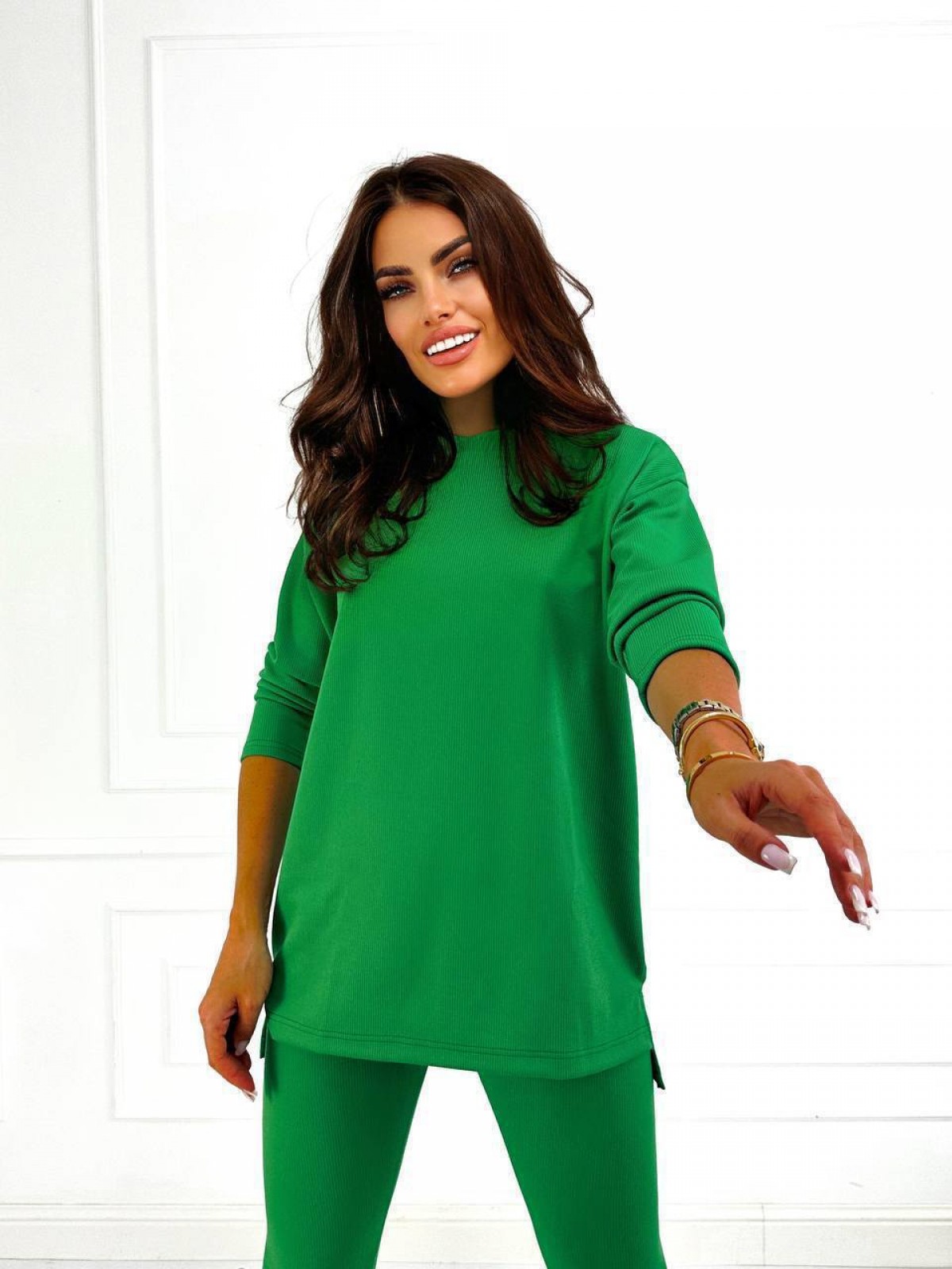 Жіночий костюм лосини та кофта колір зелений р.46/48 450070