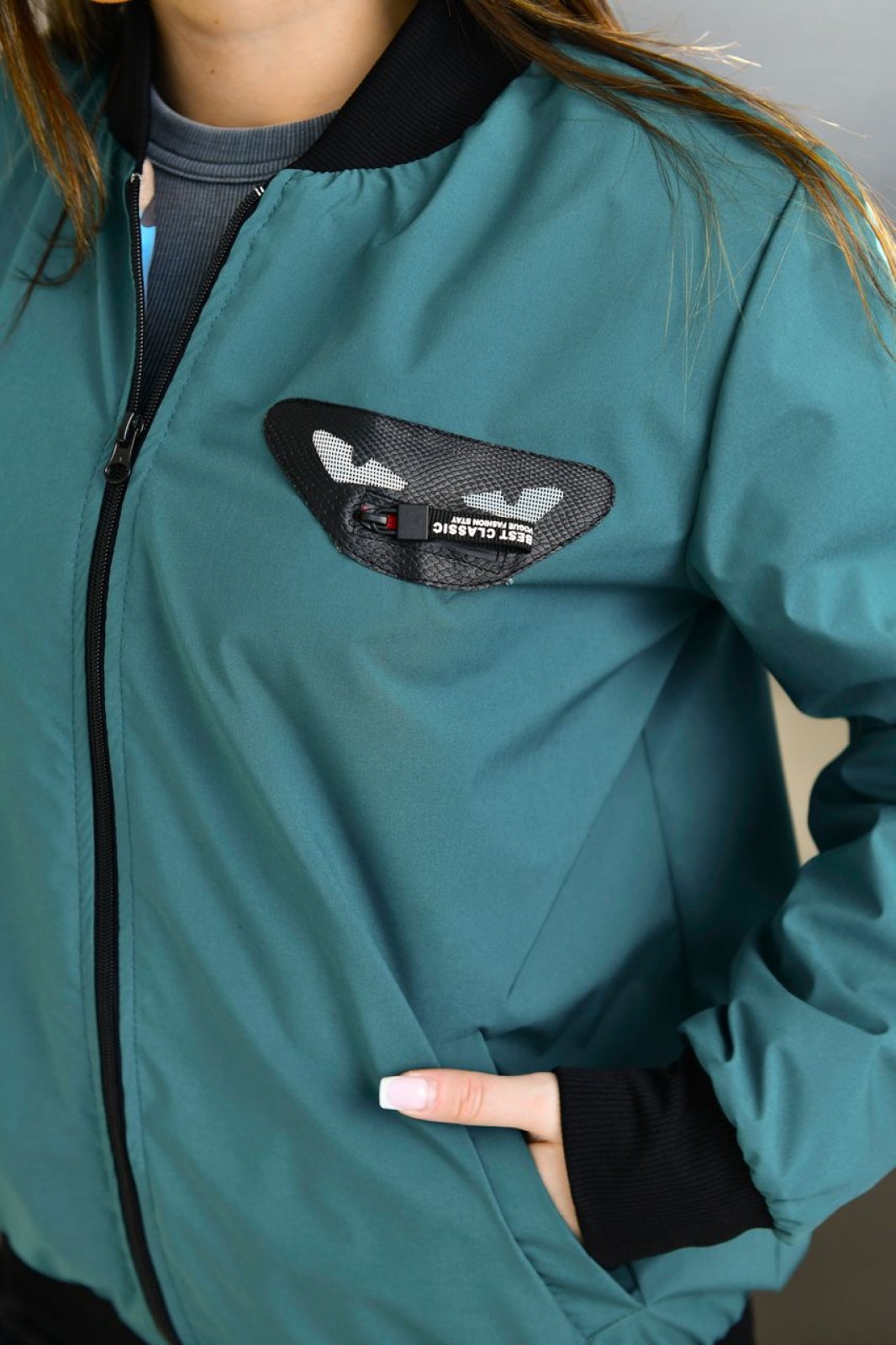 Жіноча куртка бомбер колір морська хвиля р.48/50 450749
