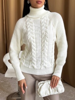 Жіночий в'язаний светр з об'ємними рукавами колір молочний р.42/46 443578