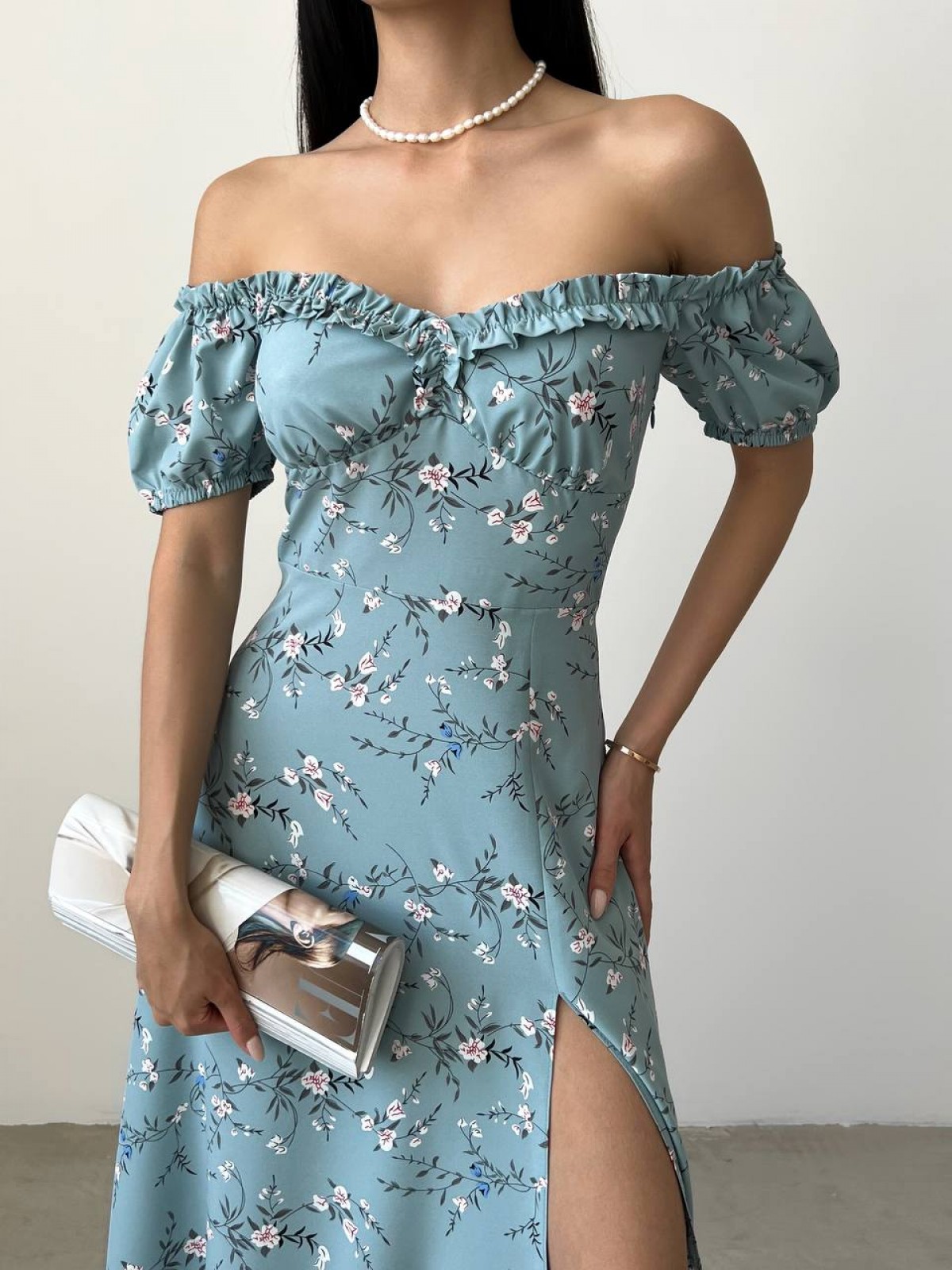Жіноча літня сукня міді колір оливковий принт гілочка р.42 438585