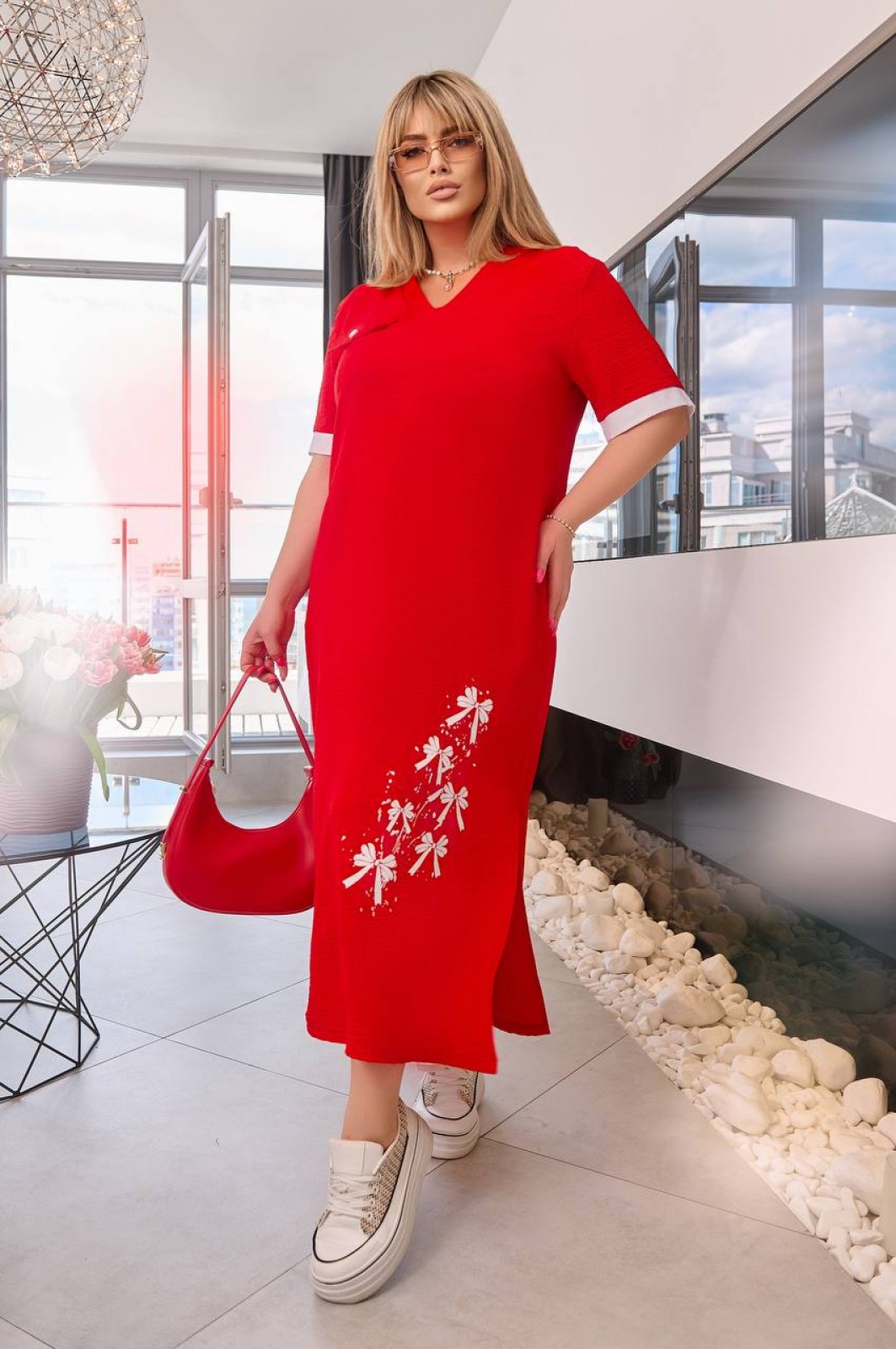Жіноча вільна сукня із софту колір червоний р.50/52 454732