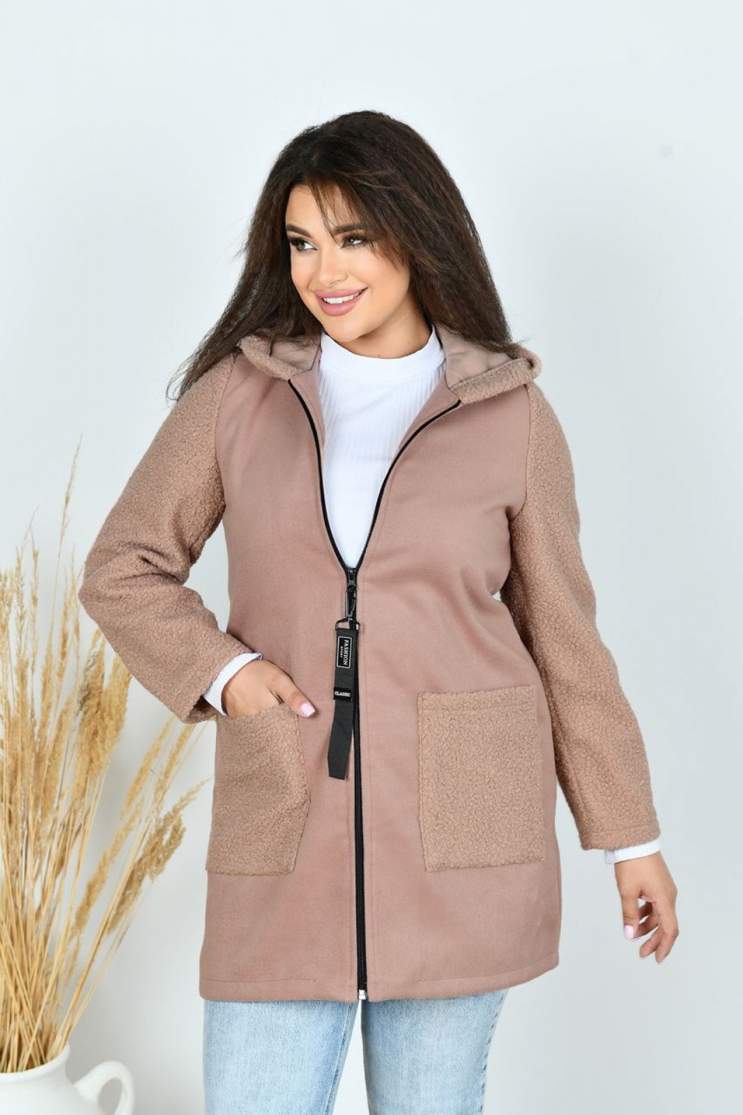 Жіноче пальто із кашеміру колір мокко р.48/50 442809
