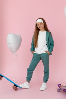 Дитячий костюм худі та джогери для дівчинки колір м'ята 438614