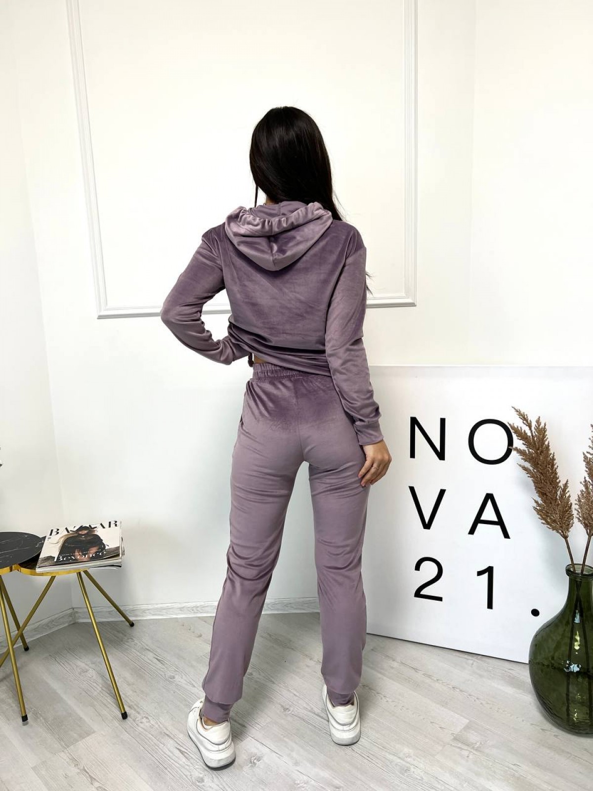 Жіночий костюм велюровий колір пудрово-фіолетовий р.42/44 452079