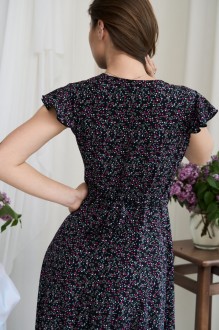 Жіноча сукня міді на запах колір чорний квітковий принт р.S 460066