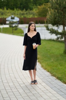 Жіноча сукня міді з мусліну колір чорний р.XS 460073
