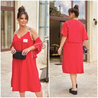 Жіночий костюм двійка сукня та болеро колір червоний 438156