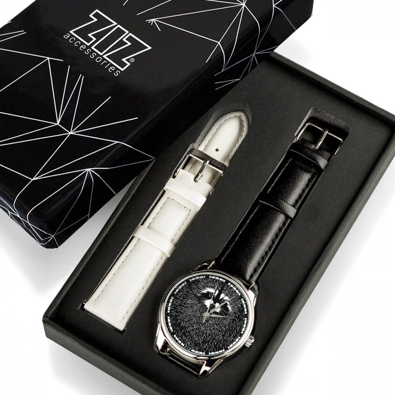 Годинник ZIZ Єнот, ремінець насичено-чорний, срібло і додатковий ремінець 142643