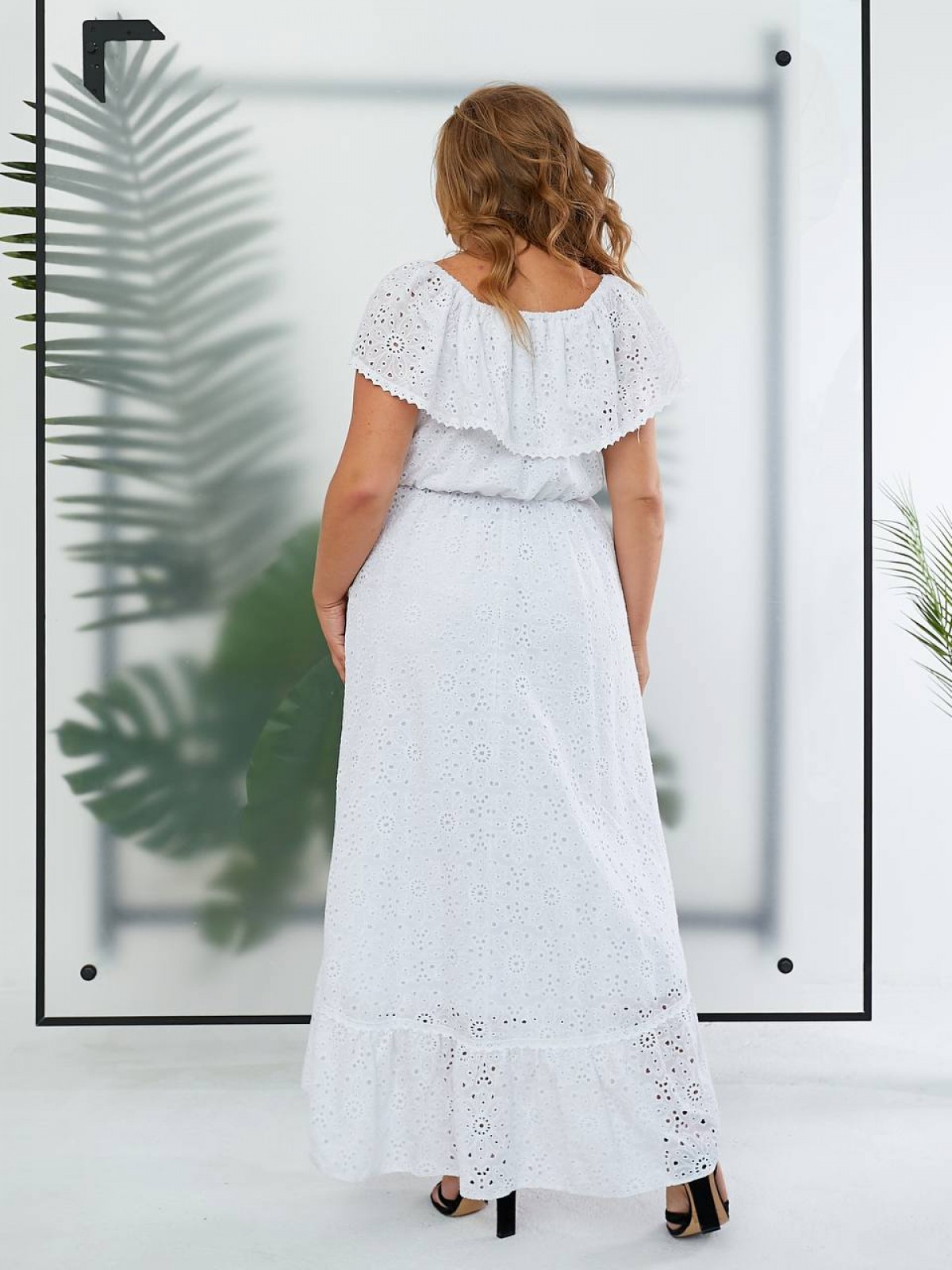 Жіноча асиметрична сукня колір білий р.62/64 438668