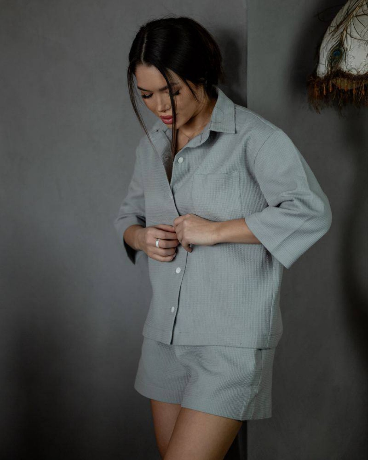 Жіночий піжамний костюм двійка Valentina колір світло-сірий р.S 450178