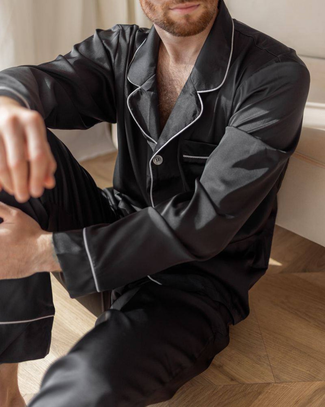 Чоловіча піжама шовк Армані колір чорний р.XL 443852