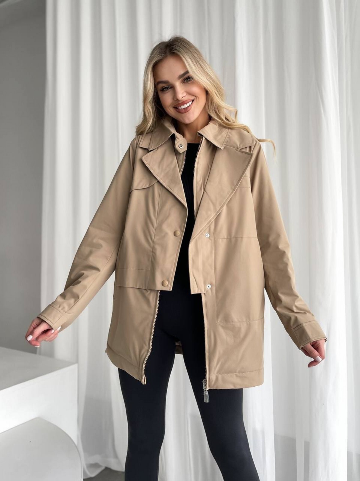 Жіноча тепла куртка колір капучино р.M 450317