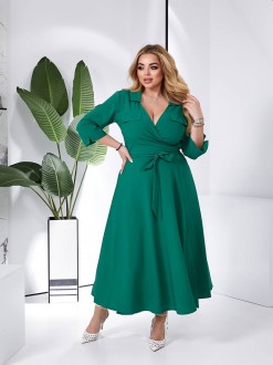 Жіноча сукня міді із софта колір зелений р.50/52 454016