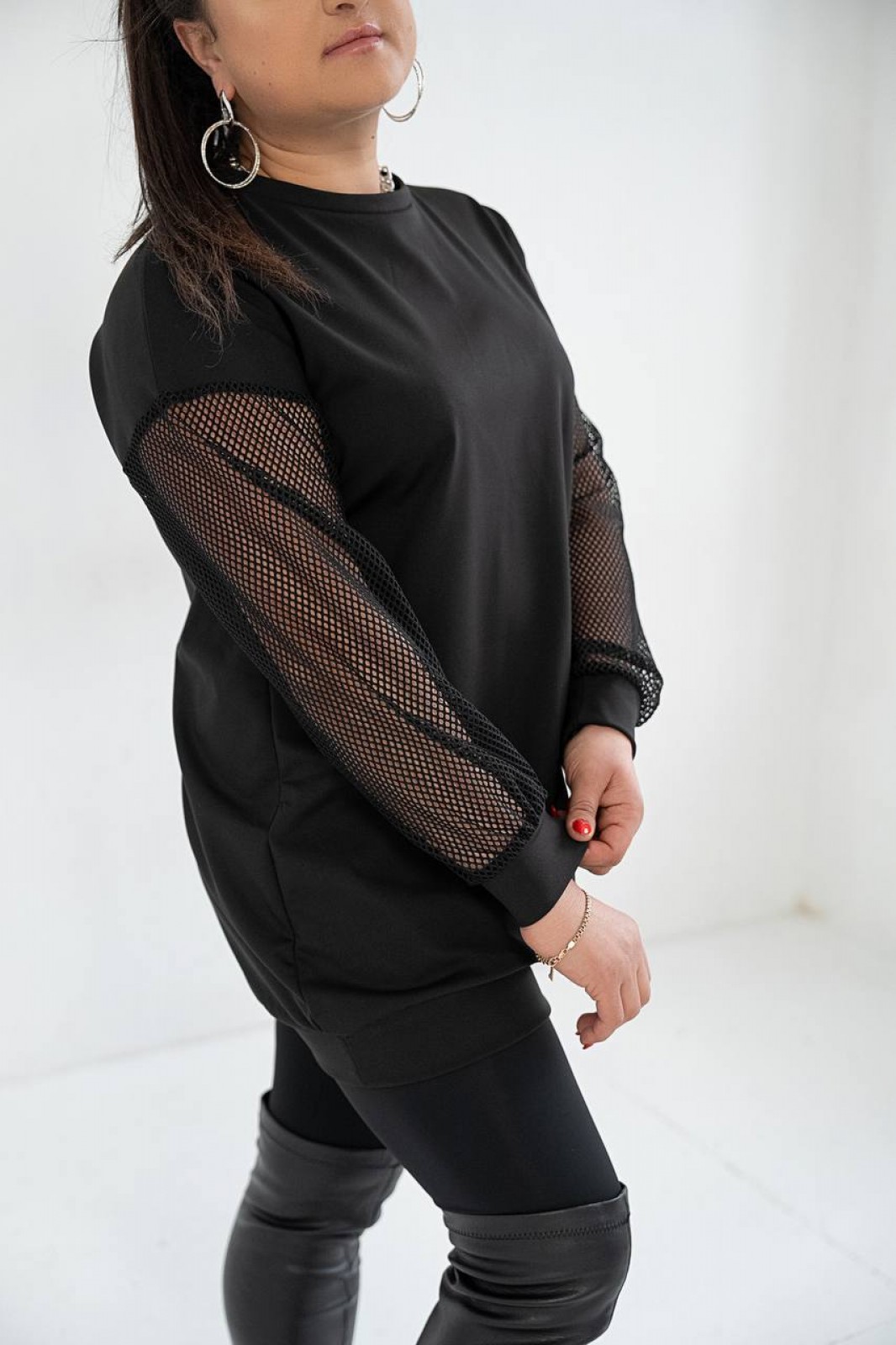 Жіноча сукня туніка з мікро дайвінгу з начосом колір чорний р.46/50 446212