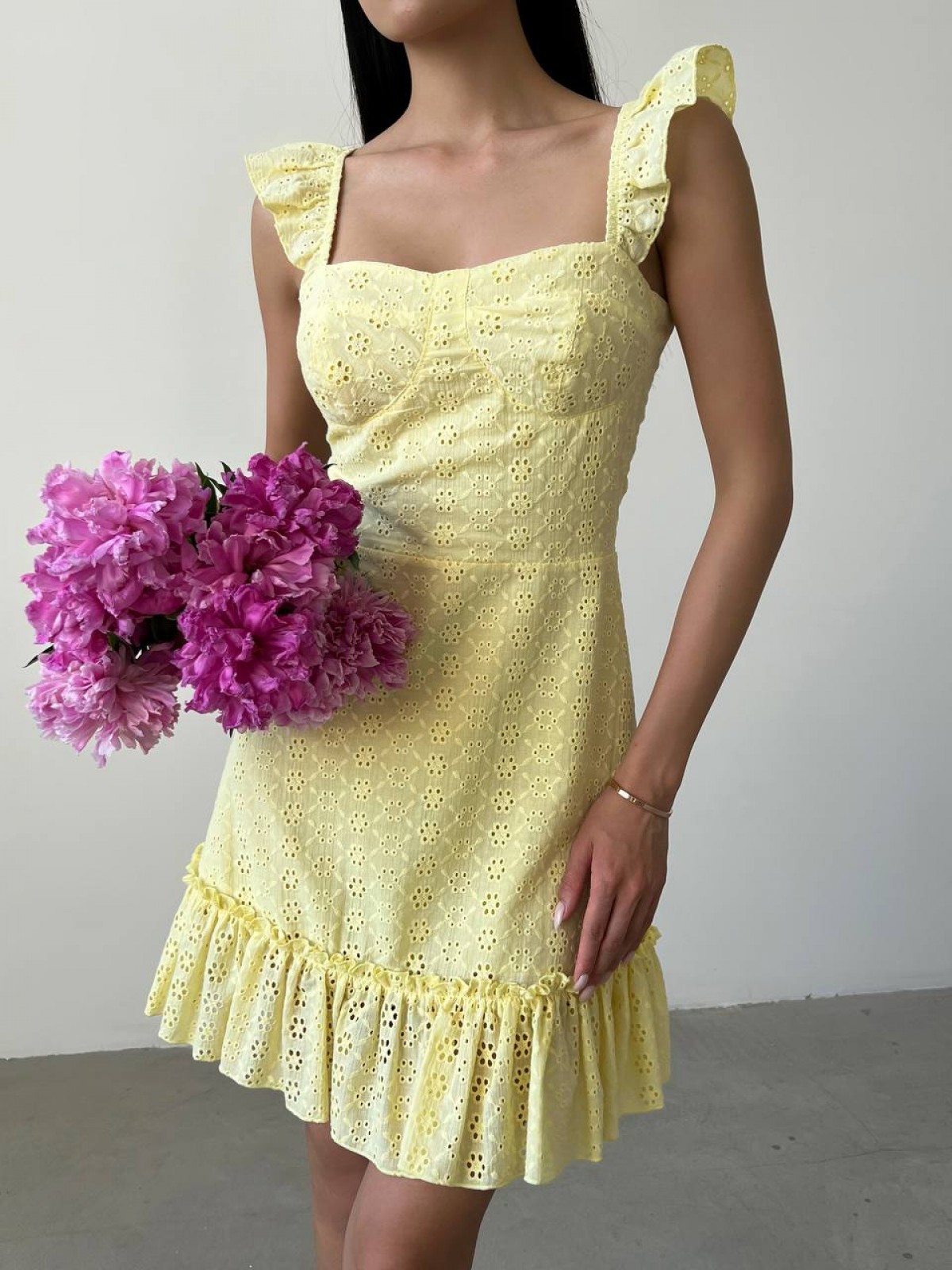 Жіноча сукня з прошви колір жовтий р.42 437875