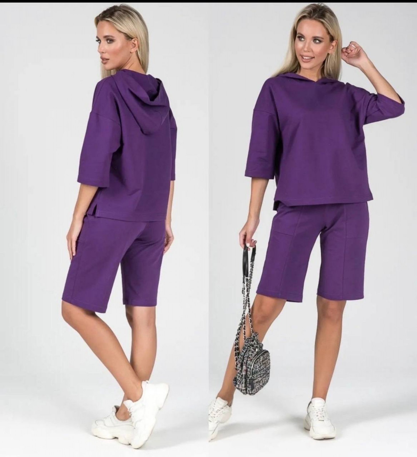 Жіночий костюм двійка з шортами колір фіолет р.50/52 453624
