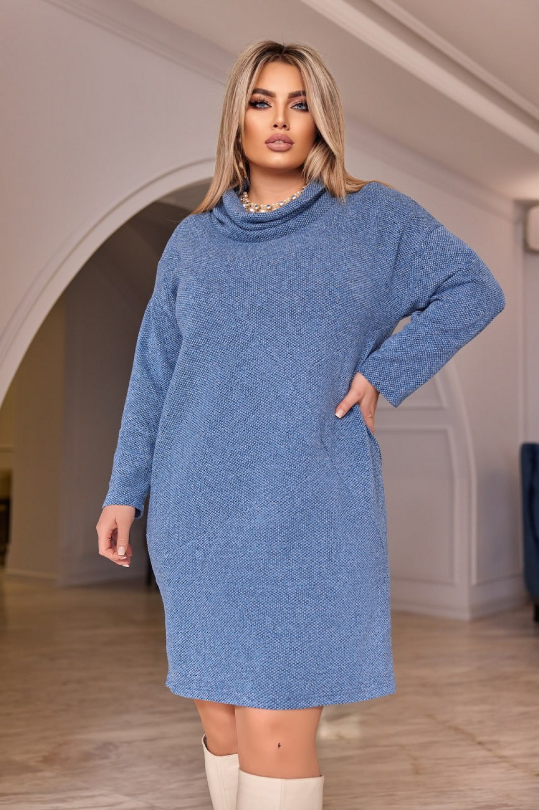 Жіноча сукня з ангори колір джинс р.60/62 450031