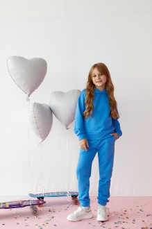 Дитячий костюм худі та джогери для дівчинки колір блакитний р.158 438446