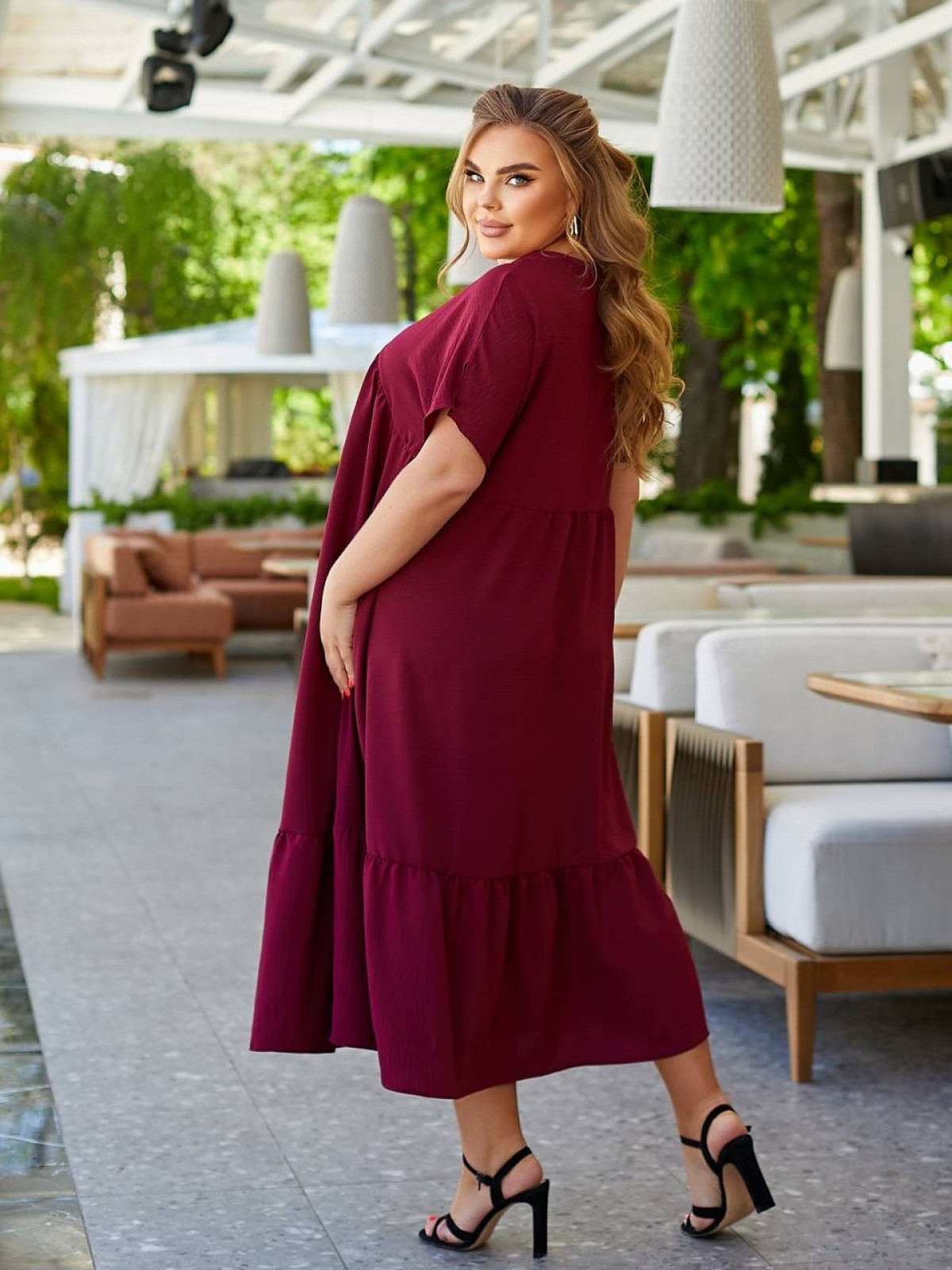 Жіноча сукня вільного крою колір бордо 434417