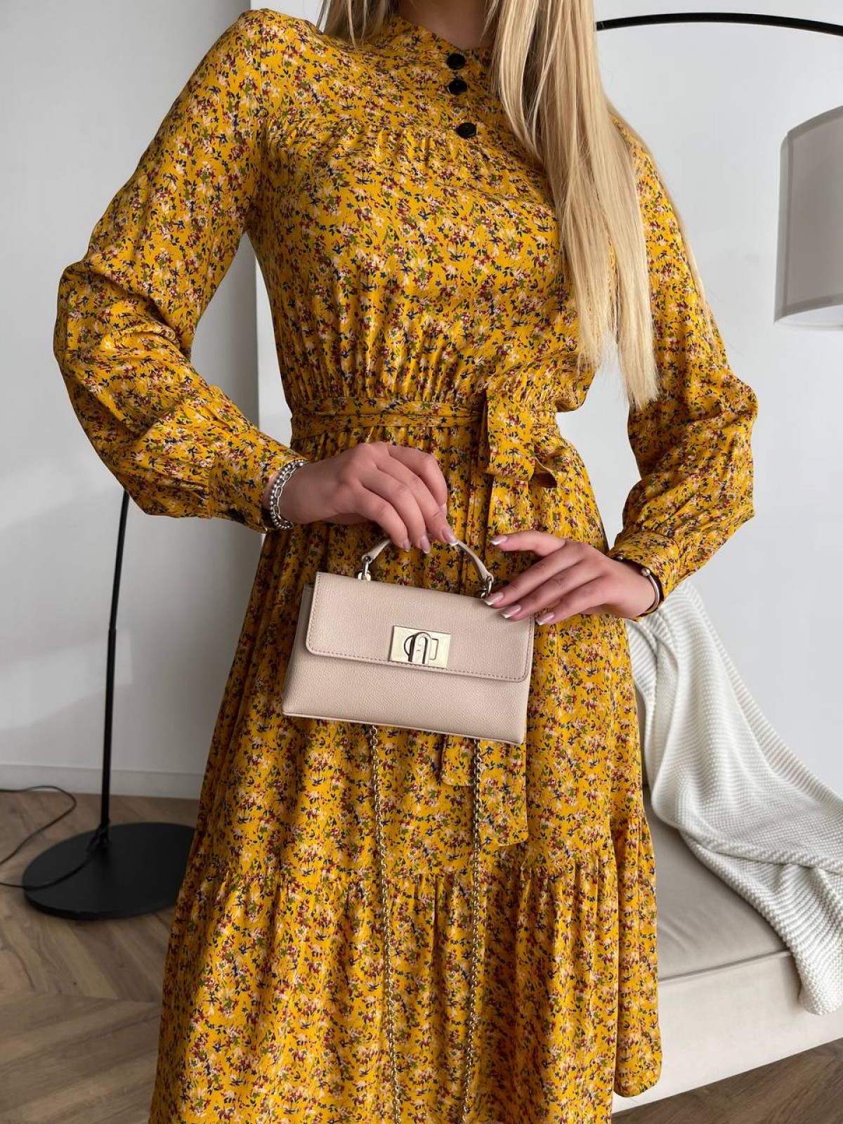 Жіноча сукня з поясом колір жовтий р.42/44 450366