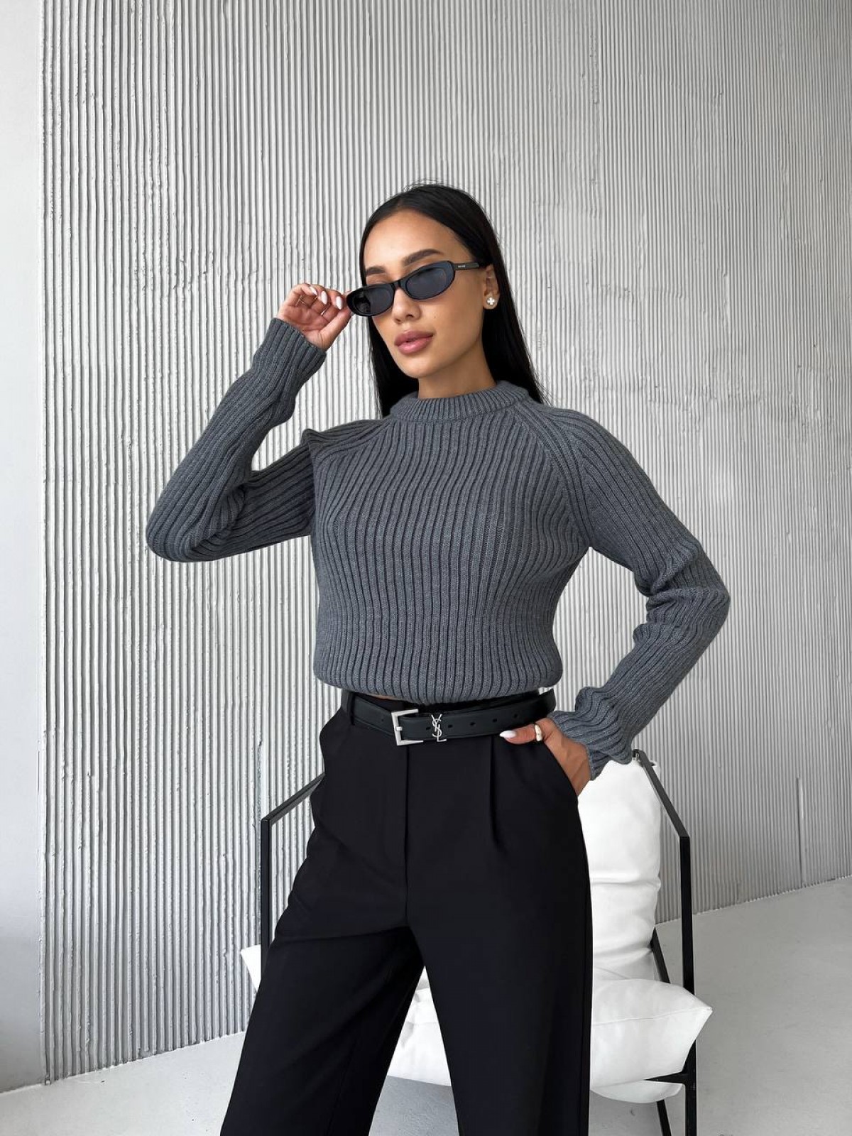 Жіночий светр із текстурним візерунком колір сірий р. 42/46 441955