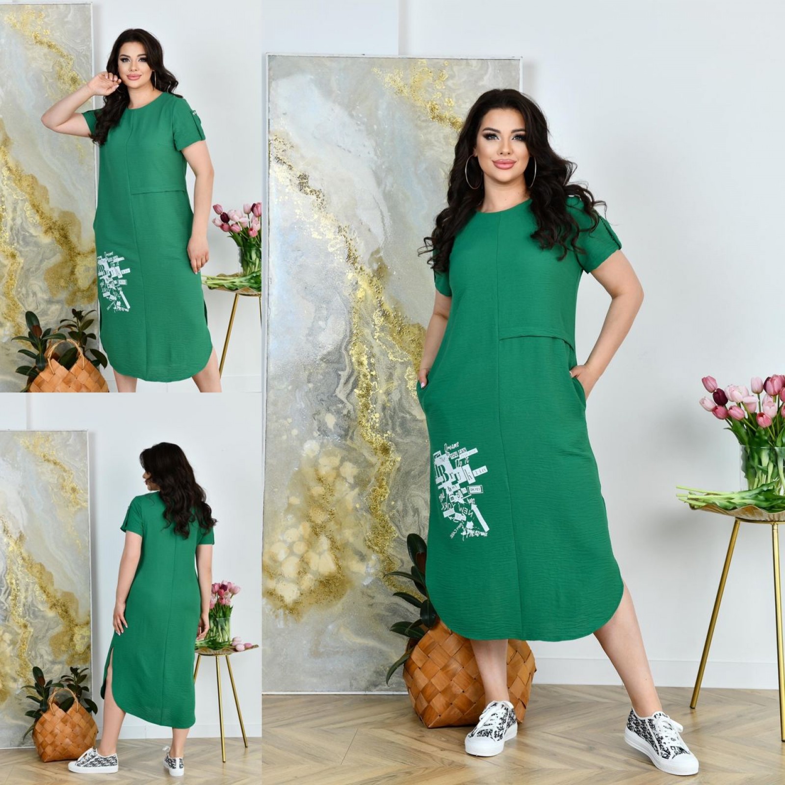 Жіноча спортивна сукня із жатки колір зелений р.56/58 455661