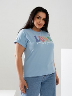 Жіноча футболка LOVE колір блакитний р.52/54 432487