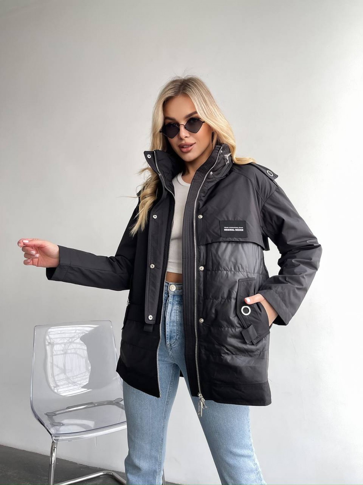 Жіноча тепла куртка колір чорний р.XL 450443