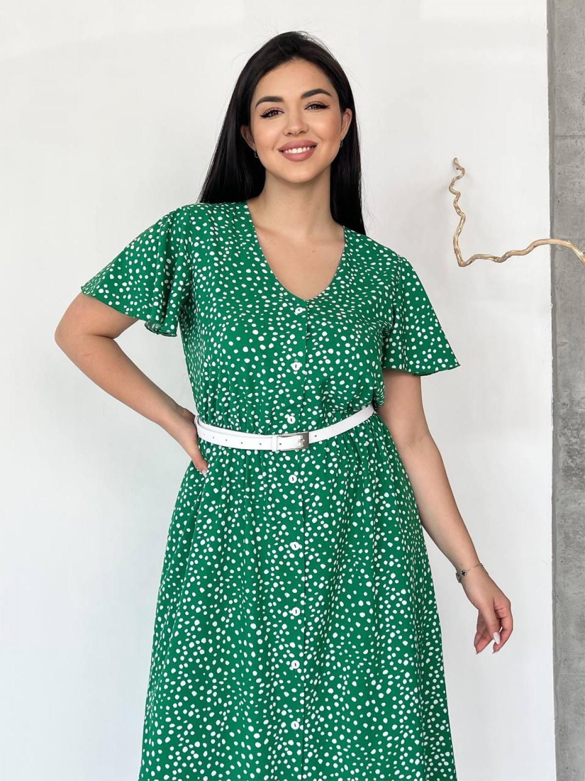 Жіноча сукня з поясом колір зелений р.54/56 434415