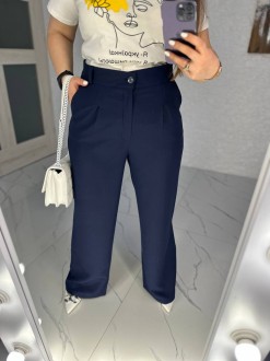 Жіночі штани з високою посадкою колір синій р.46 436829