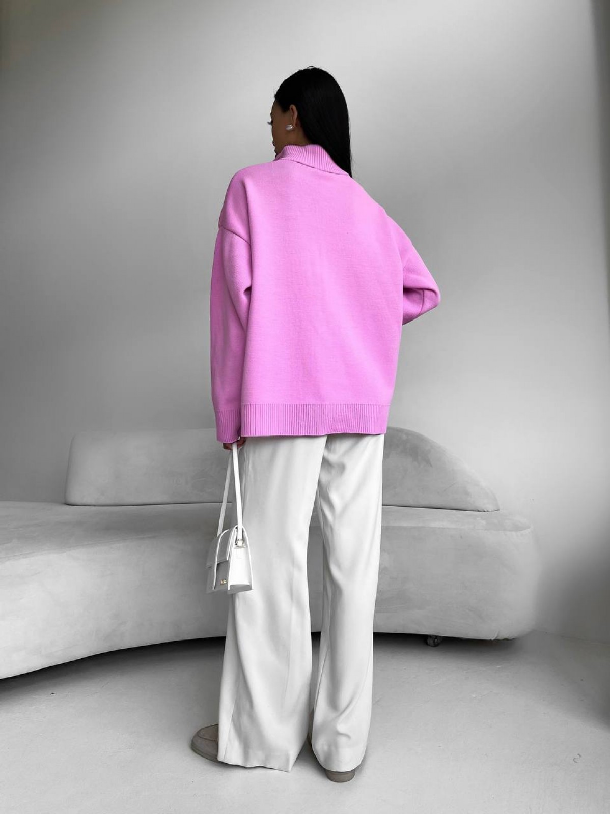Жіночий светр із блискавкою із жаккардової в'язки колір рожевий р.42/46 441553