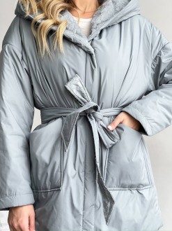 Жіноча тепла куртка під пояс колір графіт р.48/50 450276