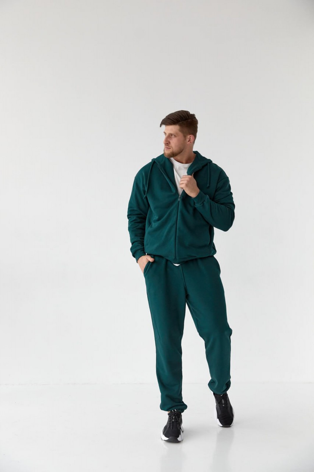 Спортивний чоловічий костюм на блискавці зелений р.XXL 408514