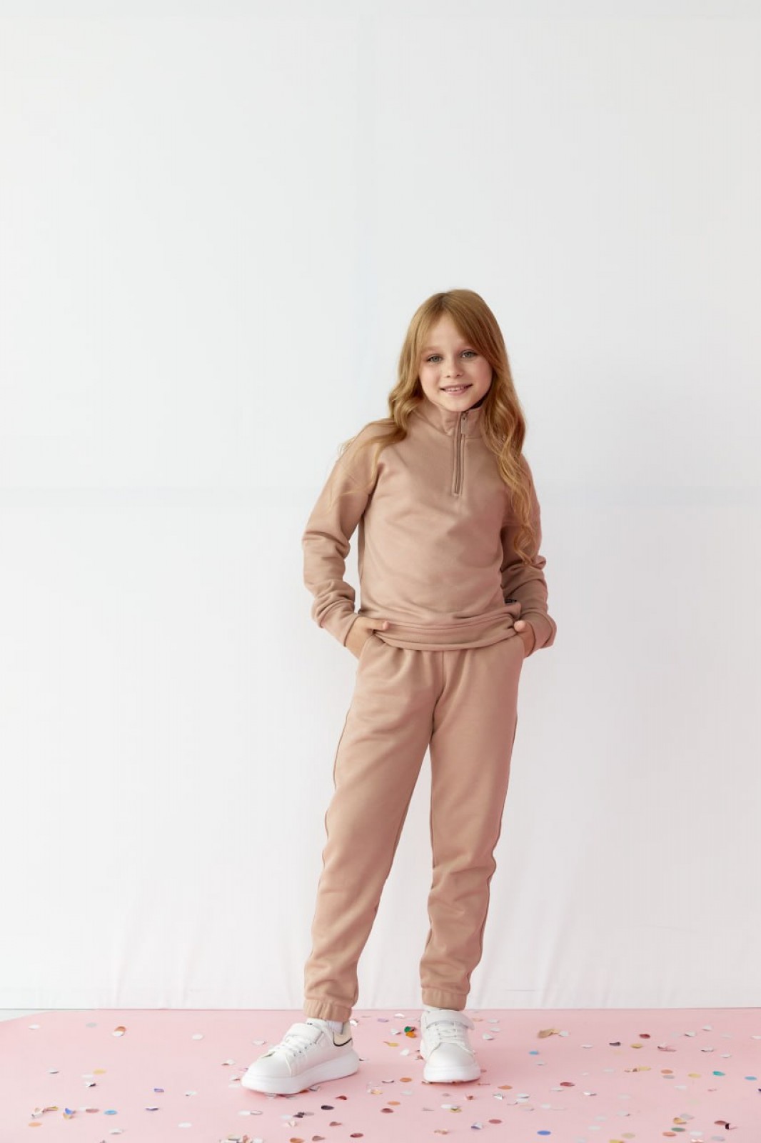 Дитячий костюм худі та джогери для дівчинки колір мокко р.128 438612