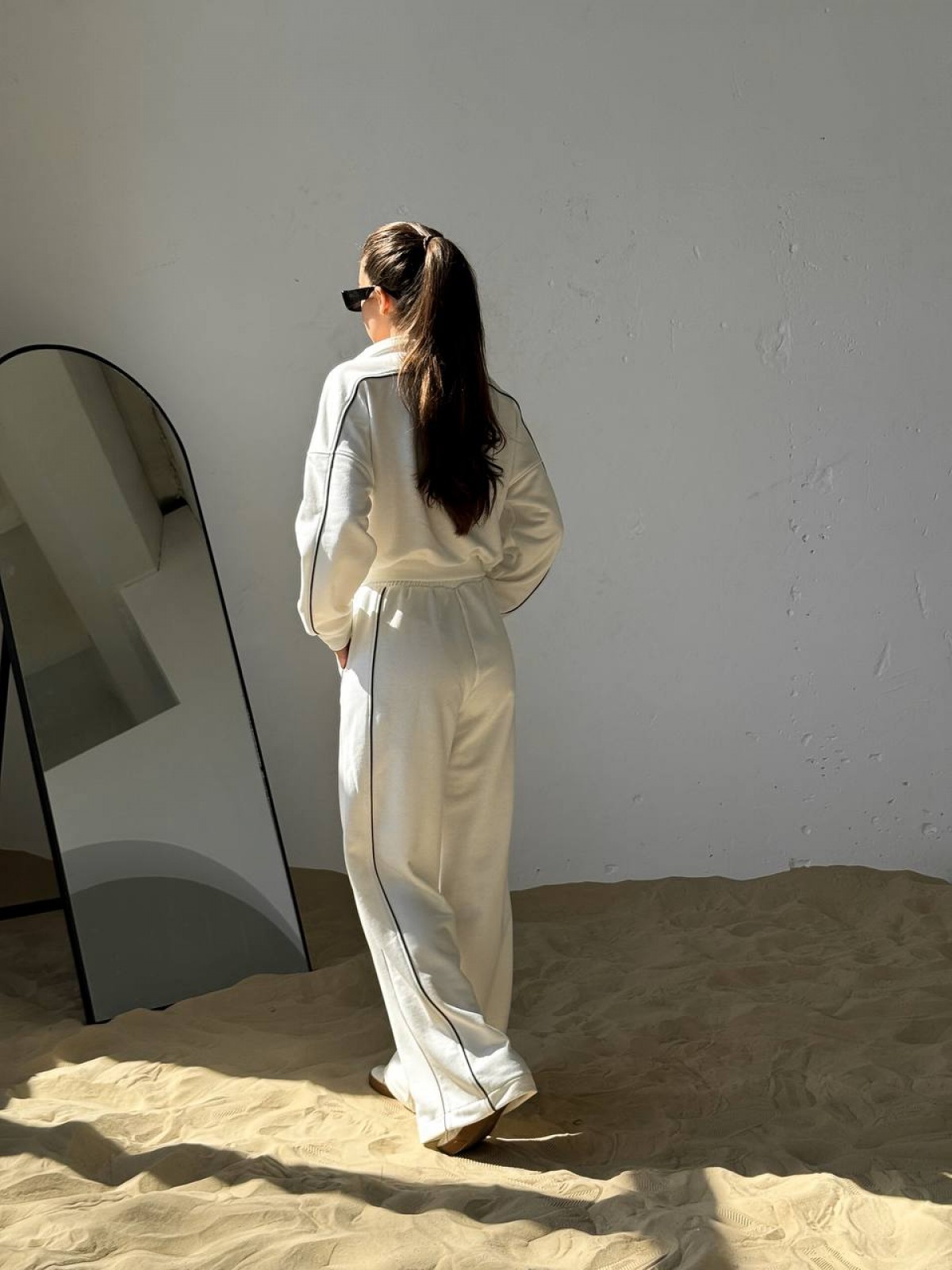 Жіночий костюм з брюками палаццо колір молочний р.46/48 454408