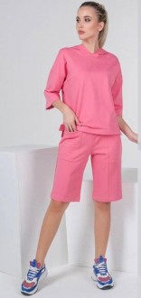 Жіночий костюм двійка з шортами колір рожевий р.42/44 453620