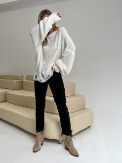Жіночий светр з дірками молочного кольору р.42/46 407262