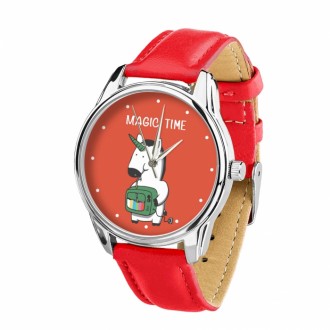 Часы ZIZ Единорог с дополнительным ремешком, ремешок маково-красный, серебро SKL22-228867