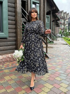 Жіноча сукня із шифону колір чорний принт ключі р.54/56 452352