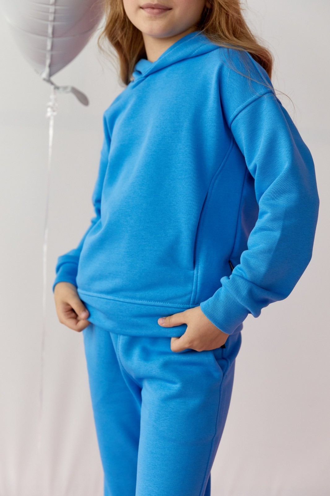 Дитячий костюм худі та джогери для дівчинки колір блакитний р.164 438447