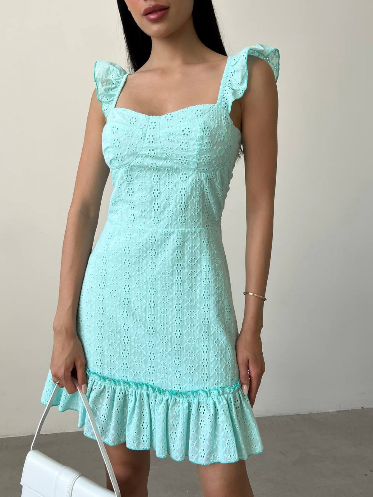 Жіноча сукня з прошви колір м'ятний 437874