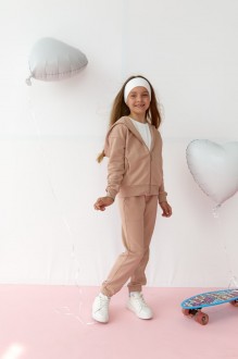 Дитячий костюм худі та джогери для дівчинки колір мокко р.134 438790