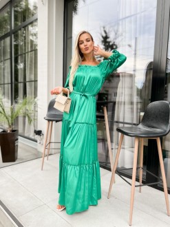 Жіноча довга сукня з рукавом зеленого кольору р.2XL/3XL 386977