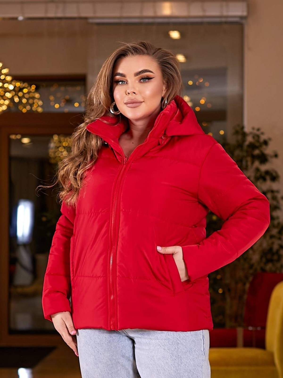 Жіноча весняна куртка червоного кольору р.52/54 406436