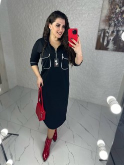 Жіноча сукня міді колір з кишенями колір чорний р.62/64 449159